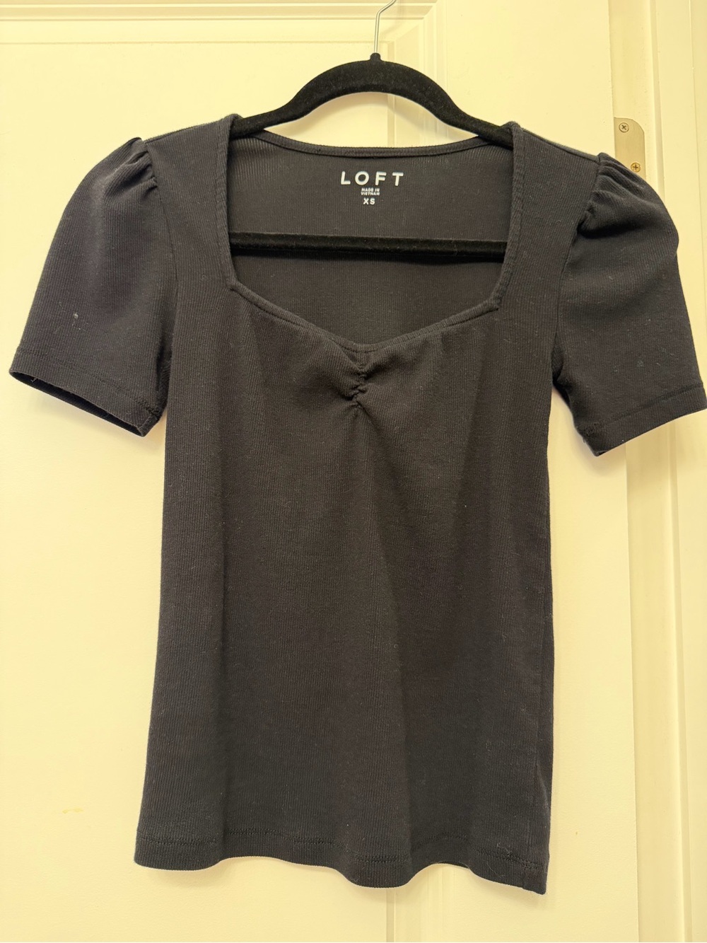 LOFT Black Square-Neck Short Sleeve Ribbed Top